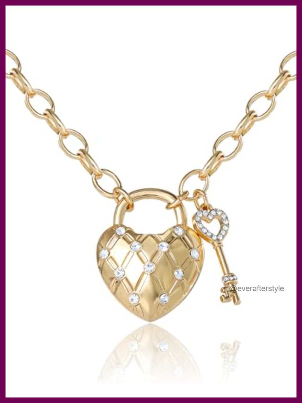 Quilted Heart Key Pendant Necklace 18" + 2" Extender Lobster Clasp